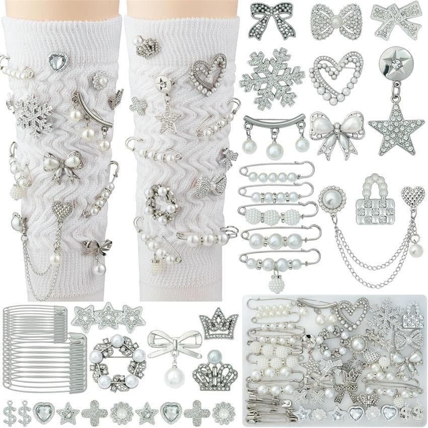 TEMU 55pcs Silvery Shoe Charms For Sneakers, Silvery Junk Socks Charms Kit, And Sock Charm With Safety Pins, For Decorating And Personalizing Socks Shoes Hats