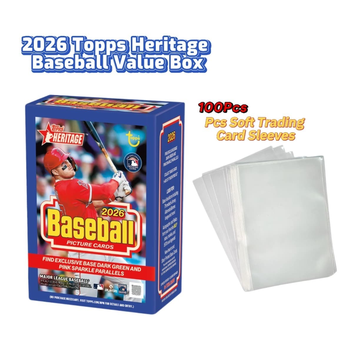 TEMU 2026 Baseball Sealed Blaster Value Box (8 Packs/box)+100pcs Soft Trading Card Sleeves Bundle Set