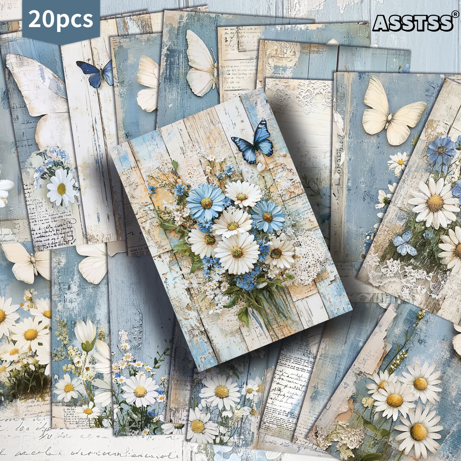 TEMU Set Of 20 Assorted Retro-style Gift Cards Featuring Daisies And Butterflies, Measuring 4x6 Inches. Collectible Decorative Cards Showcase Classic Pinup Illustrations, Scrapbooking And Crafting