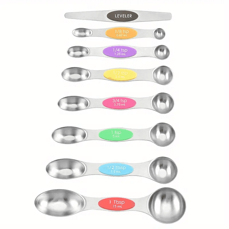 TEMU 8pcs, Random Color Stainless Steel Double Headed Magnetic Suction Spoon Set, Used For Dry And Liquid Ingredients, Coffee Measurement, Baking Tools, Kitchen Small Tools,