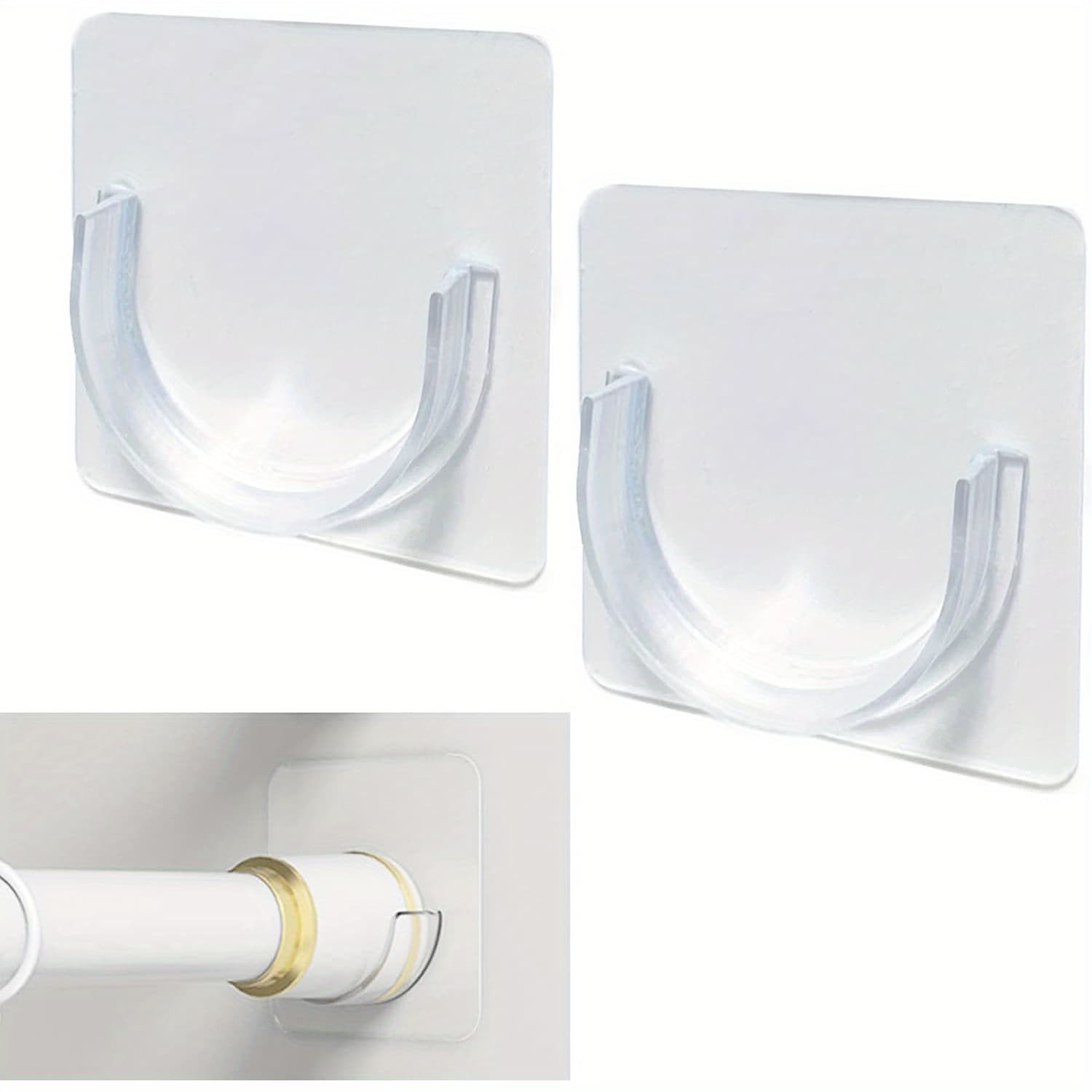 TEMU 8/10pcs Shower Rod Holder, Tension Curtain Rod Bracket No Drilling, Adhesive Shower Rod Retainer Shower Curtain Rod Holder| Shower Curtain Rod Not Included