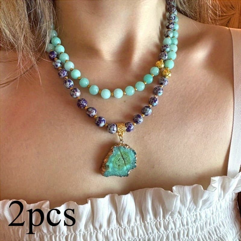 TEMU Ladies Unique Anniversary Gift Natural Stone Beaded Beautiful Aventurine Beads Necklace