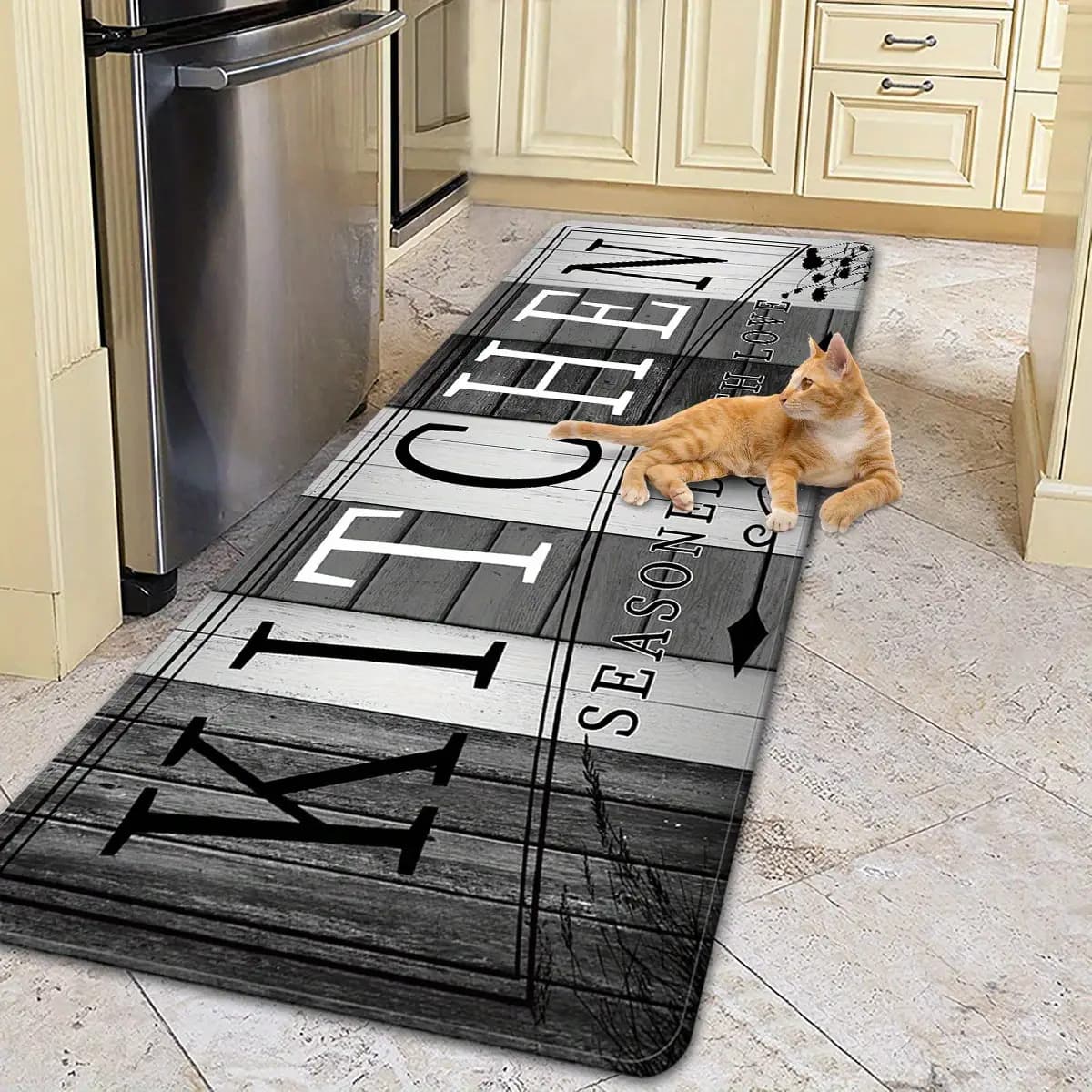 TEMU Non-slip Absorbent Kitchen With Kitchen Text & Music - Heavy-duty Washable, Polypropylene Backing, Decorative Entryway For Living Room, Bedroom, Laundry Room (ideal For Homes With /seniors)