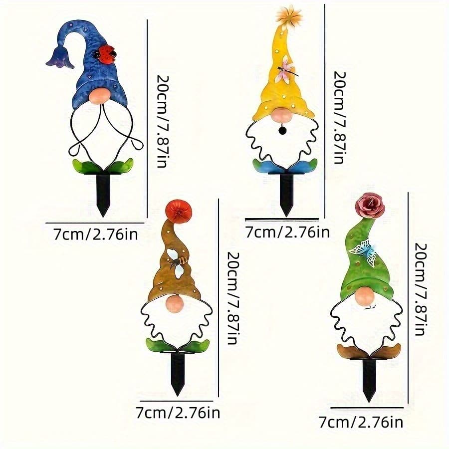 TEMU 2d Flat, 2d Flat 4pcs Art Decoration Acrylic Garden Gnome Set Ground Insert, 7.87inchx2.76inch- Ground Installation, Valentine's Day, Garden, Courtyard, Outdoor Patio And Lawn Decoration, 2d Flat