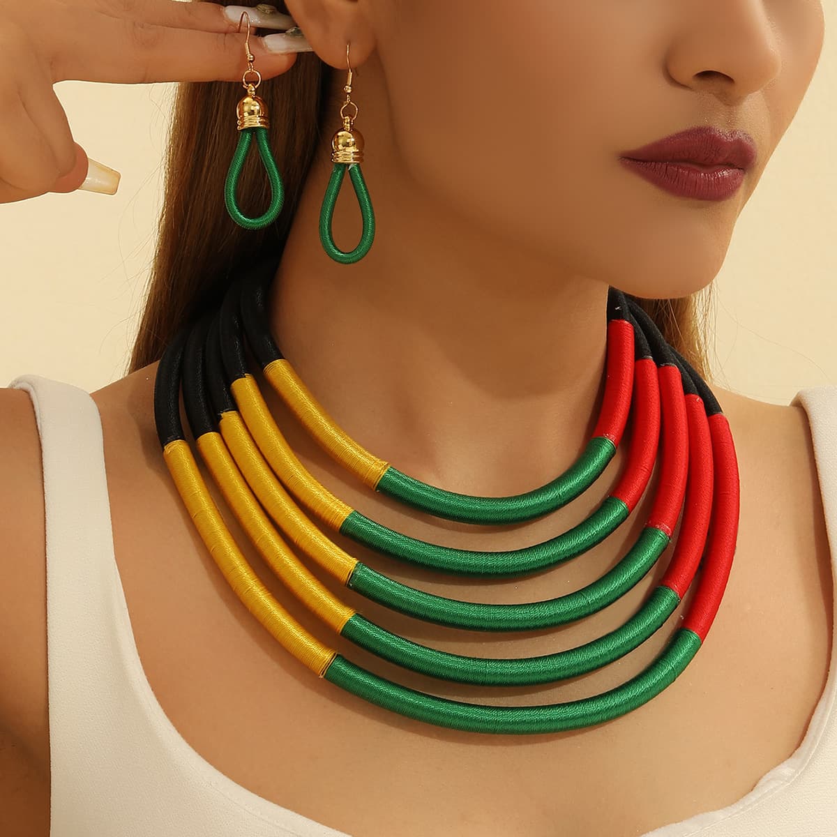 TEMU 3pcs Colorful Rope Woven Necklace, Necklace, Collar, Earring Set Is For Or