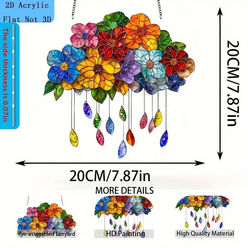 TEMU 1pc Sun Catcher (12 X 12) - Colorful Stained Glass Window Decoration With Flowers And Geometric Patterns, Perfect For Home And Room Wall Decor, Perfect Gift For Men, Women