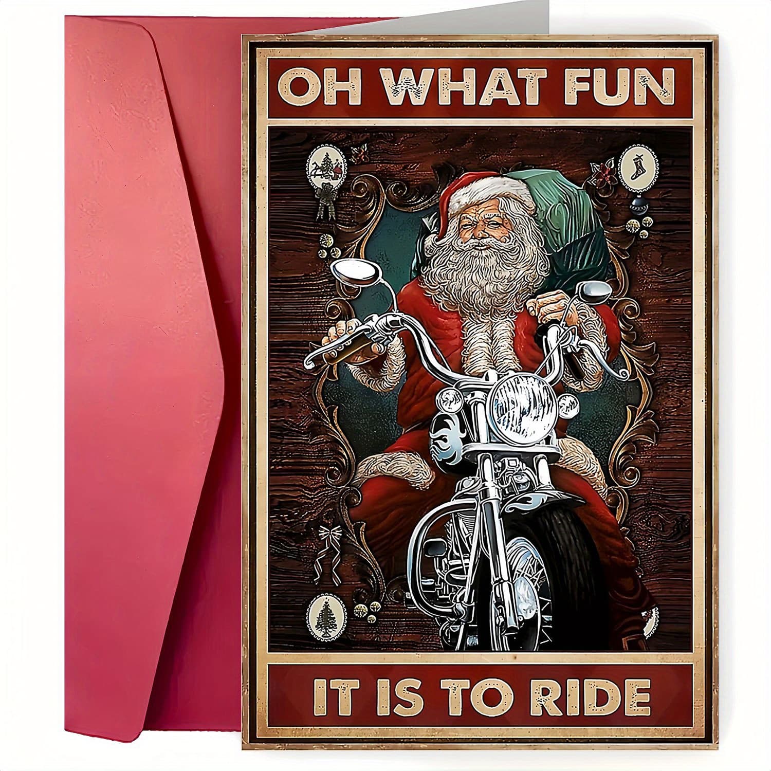 TEMU An Interesting Christmas Card Featuring A Motorcycle, Perfect For Christmas, Christmas Eve, And . A Santa Card That A Great Gift For Family, , And Colleagues, Complete With An Envelope