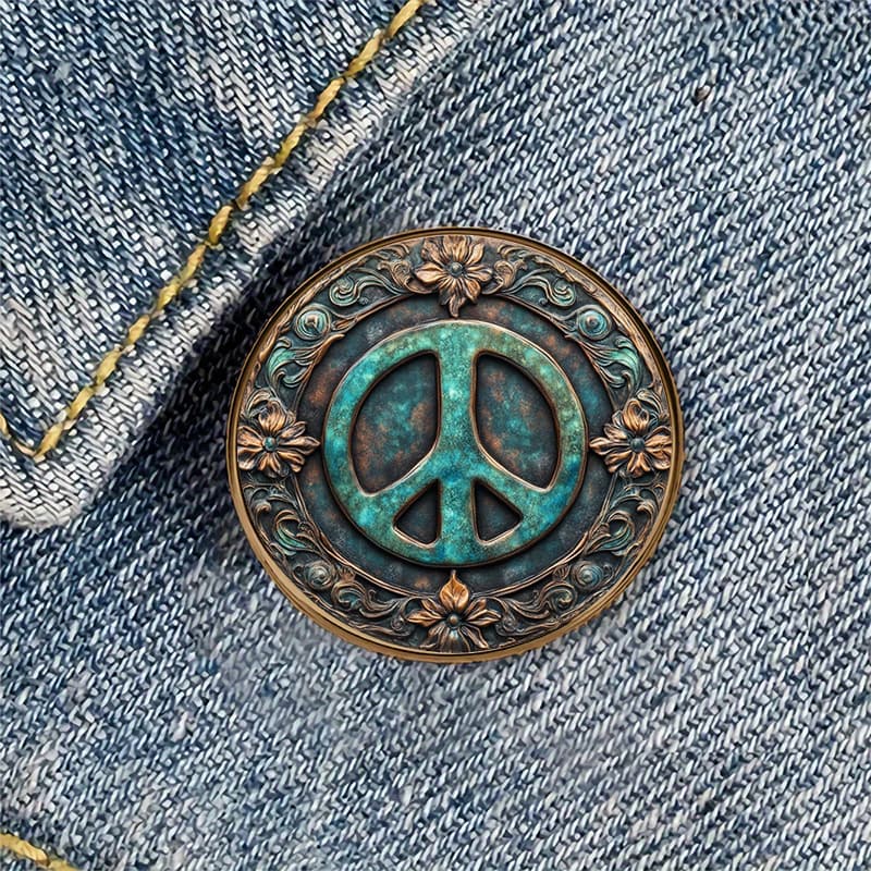 TEMU 1pc Peace Sign Hippie Boho Round Brooch Badge For Backpacks, Hats, Clothes, Shoes, And Boots Decoration