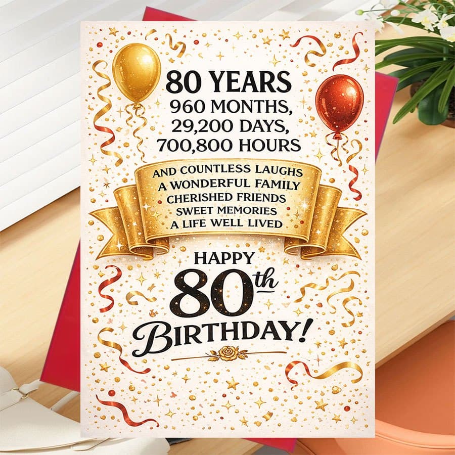 TEMU 1 Greeting Card And 1 Envelope 1pc Greeting Card For Grandparents Or Elderly Relatives To Their 80th Birthday Ideal For Family And Intimate Celebrations