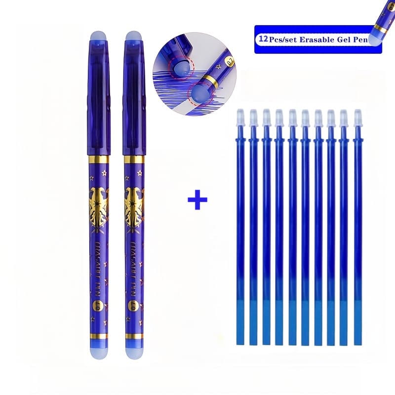 TEMU 12pcs Set Of Blue Erasable Gel Pens, 0.5mm Quick-drying With A Smooth And Design, Ideal For Note-taking And Writing. And School Supplies, And An For Birthday