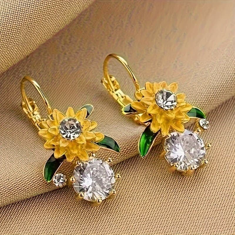 TEMU Retro Chrysanthemum Fashionable Earrings - A Pair For Ladies To Wear For And Party