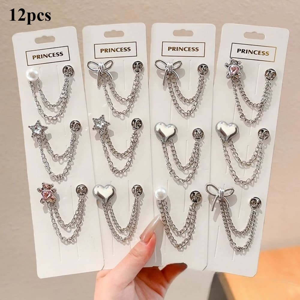 TEMU 12pcs Chain Style Brooch Set For Shortening Pants//hem Clothes - Adjustable Clothing Shortener With Chain System, Women's Fashion Accessory For Oversized Garments (hip-ho & )