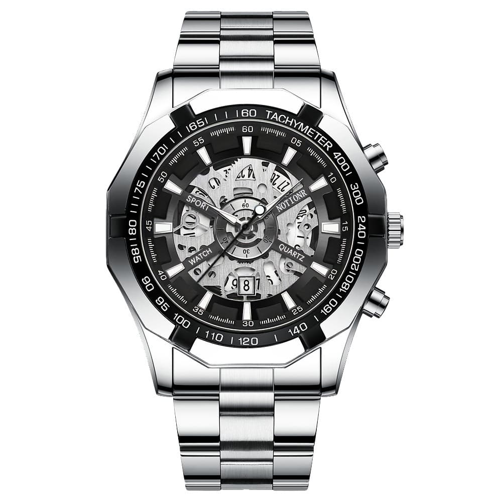 TEMU Big 's Watch Fashion Men Stainless Steel Watch Luxury Calendar Quartz Wrist Watch Mens Business Watches For Man Clock Relogio Masculino