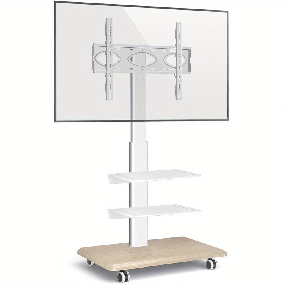 TEMU Rfiver Swivel Tv Stand Cart With Wheels For Most Flat Curved 26-65 Inch Tvs Tall Rolling Tv Trolley Stand With Wooden Base Max Vesa 400x400mm For Home Office
