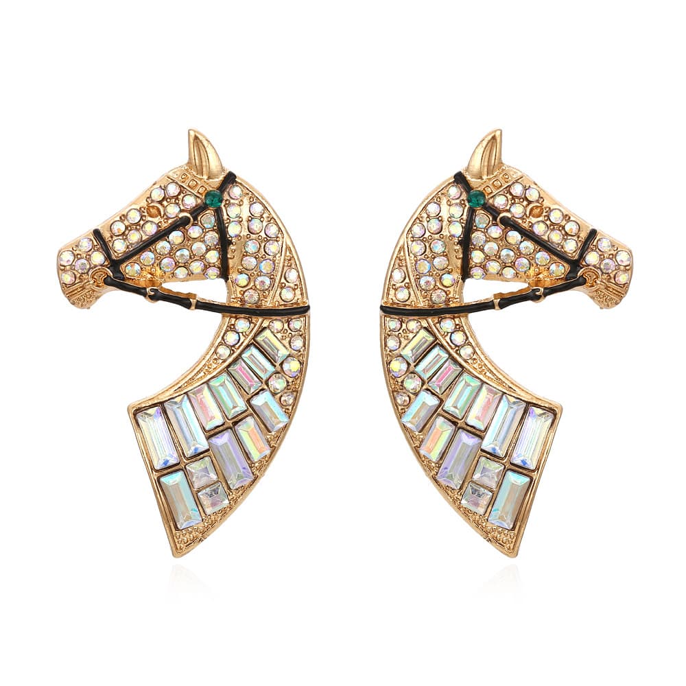 TEMU 1 Set, Vintage Bohemian Horse Theme Exaggerated Rough Earrings, Simple Creative Inlaid Synthetic Synthetic Zirconia Stone Earrings Fashion Horse Head Earrings Color Block Ear Jewelry