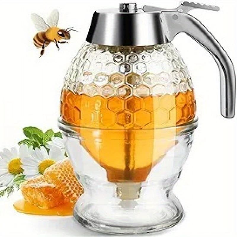 TEMU Honey Dispenser, Honey Pot With Stand, Maple Syrup Honey Container, Elegant Honeycomb Design For Home Decor For Any Occasion