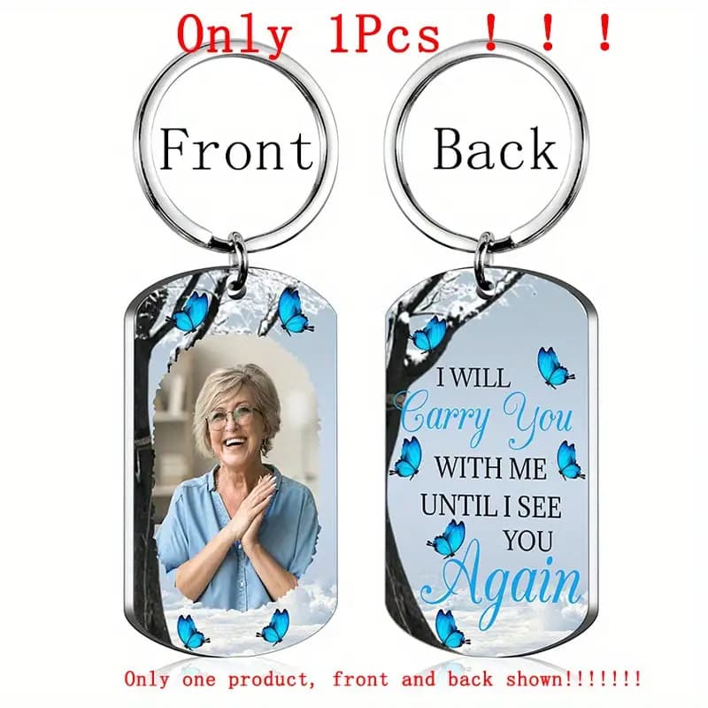 TEMU Customized Photo Memorial Keychain - A Personalized Gift For Mourning, Suitable For Men And Women, Made Of Stainless Steel With Artistic