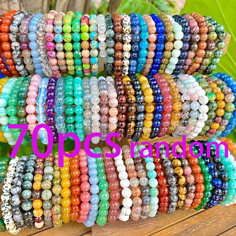 TEMU 70pcs Bohemian Stretch Bracelets With 8mm Round Beads - Natural Suitable For , Multicolor Artificial Stone Beads, Random Color Elastic For Daily Wear, Birthday Gifts, Unisex For -
