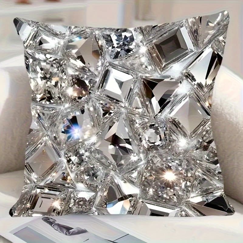 TEMU 1pc Diamond Print Pillow Cover- , Polyester Zip Closure, Ideal For Living Room, Sofa, Bed, Bedroom, Office And Car Decor- Sparkling Pattern, Machine Washable, Contemporary Home And Car Accent