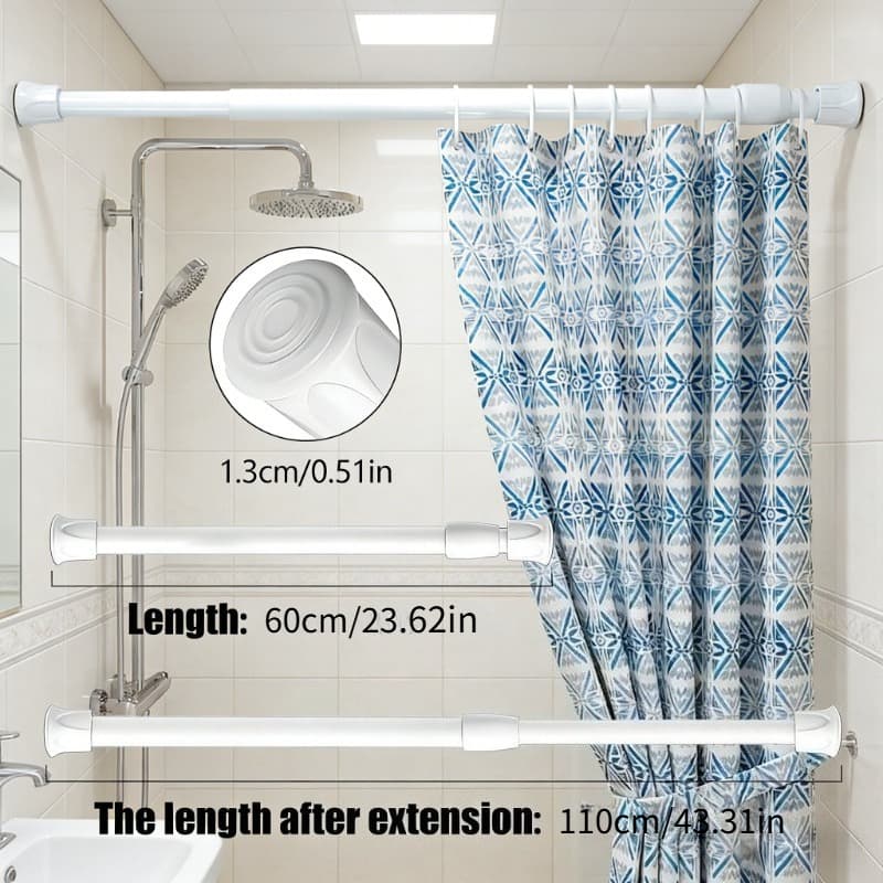 TEMU Space-saving Tension Curtain Rods - White Retractable Folding Rods That Installed On Windows And Narrow Spaces Without Drilling. Perfect For Sheer And Blackout Curtains. And With A