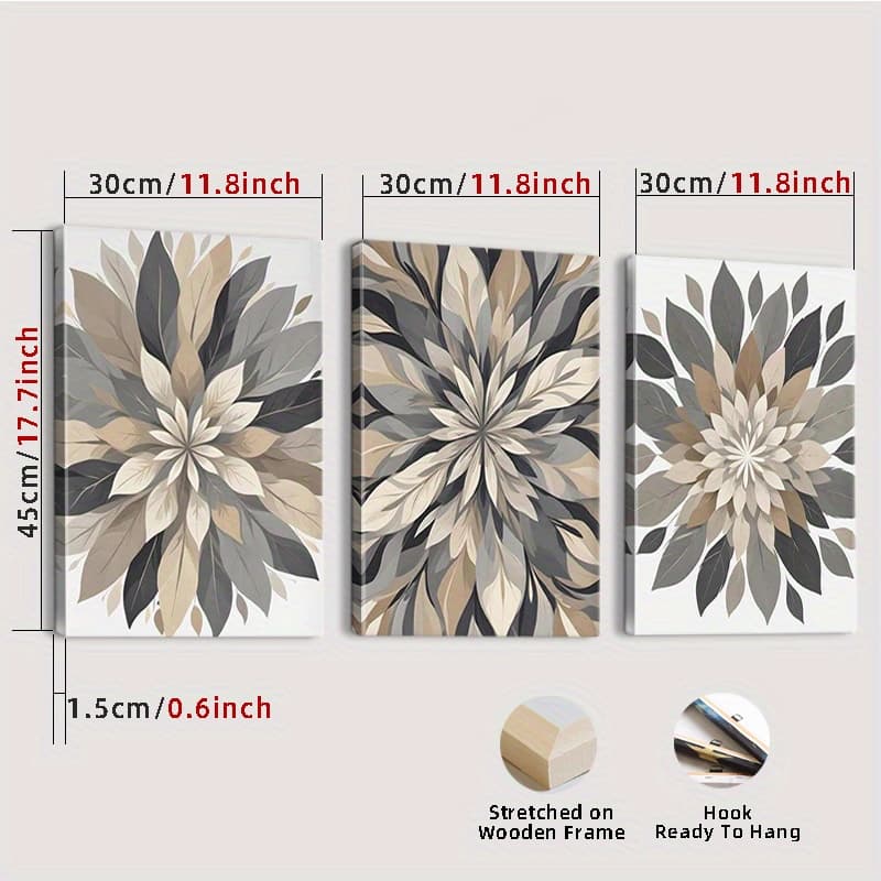 TEMU Framed, 3pcs Wooden Frame Light Grey Floral Wall Art, Brown Grey Bedroom Wall Decor, Posters, Waterproof Canvas Wall Art, Gifts, Bedroom, Living Room Wall Decor, Home And Dorm Room Decorations.