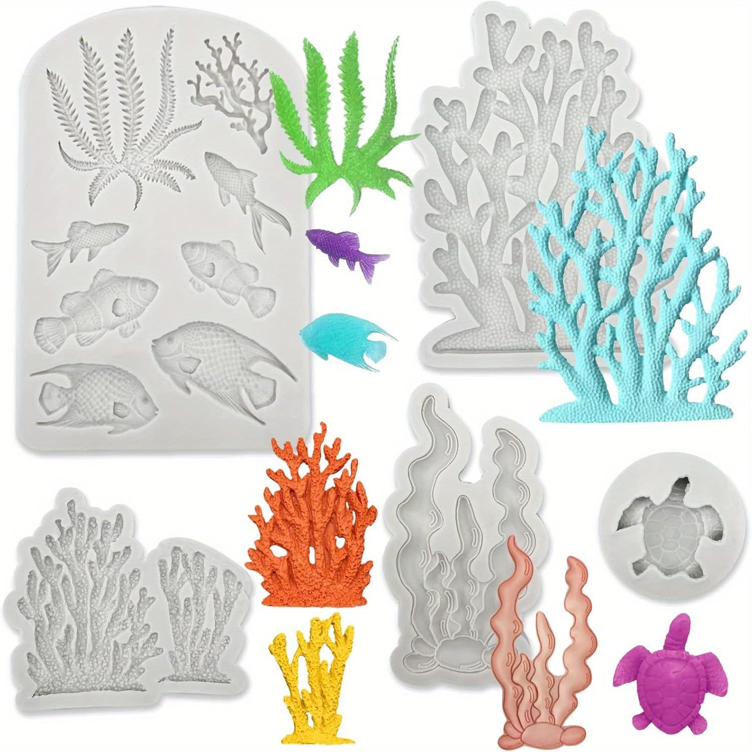 TEMU 5pcs Marine Theme Fondant Silicone Mold Seaweed Turtle Shape Diy Handmade Baking Tools, For Theme Cake Candy Decoration Fondant Polymer Clay