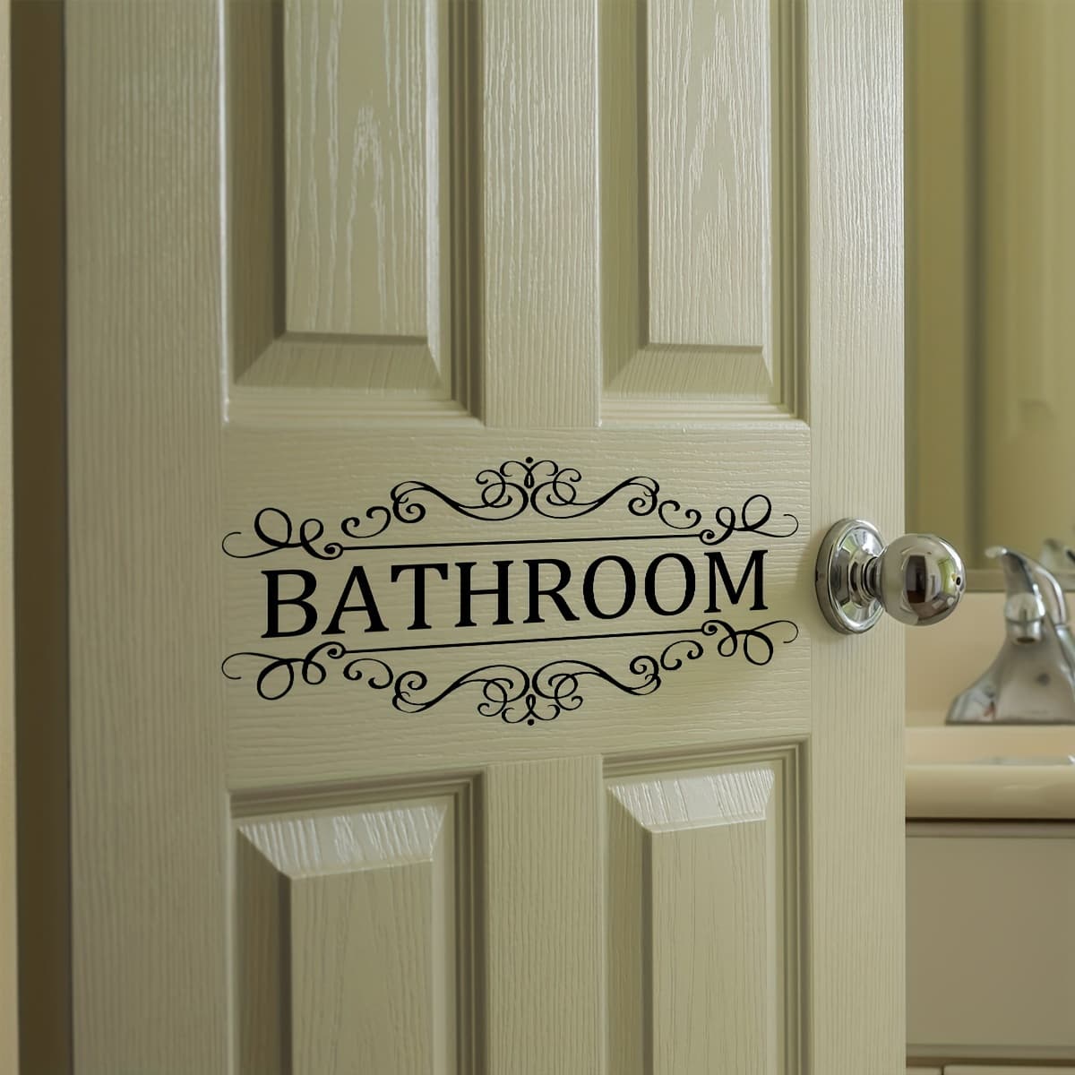 TEMU 1pc Removable Alphabet Sticker Bathroom Door - Stylish English Logo Decal Home Decor, Bathroom, Laundry Room, Family English Sign Door Sticker, - Border Removable Decorative Wall Sticker