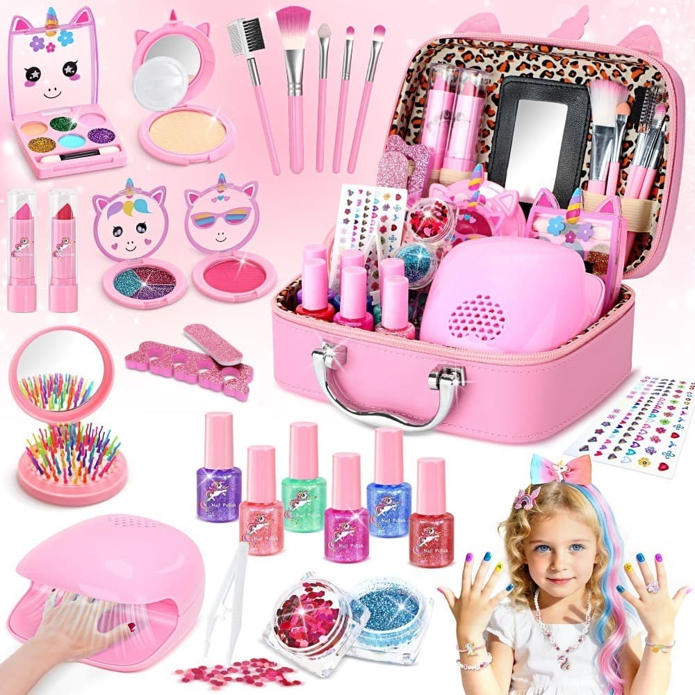 TEMU Kids Makeup Set For Girls, Non-toxic Washable Complete Play Cosmetic Kit With Nail Polish, Jewelry & Hair Accessories, Princess Dress Up Toy, Birthday Christmas Pretend Gift For Age 3 4 +