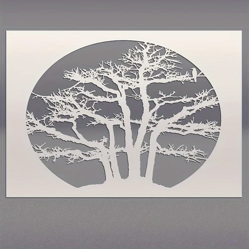 TEMU 1pc Large Tree Painting Stencil - A4 Size - Reusable Painting Template, Suitable For Fabric, Canvas, Wood Walls, Home And Furniture Decor, Durable Pet Material