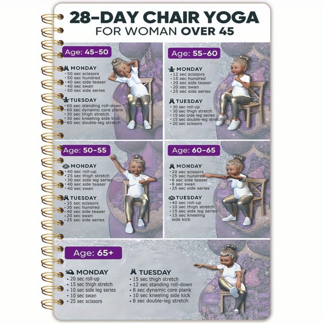 TEMU Elderly Chair Yoga Spiral Notebook - 28 Day Full Plan (a5 Thick Cover, 5.5"x8.3") Suitable For Women Over 65 Years Old, Beginners, And Office Staff - Chair Yoga Practice And Home Fitness