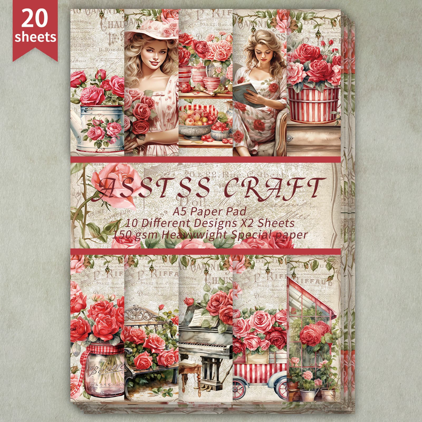 TEMU 20 Sheets Of A5 Paper Featuring A , Decorative Base Paper For Crafting, A Set For Paper Crafts, Materials For A Handmade Vintage Magazine, And Decorative Paper, Including Old Magazine Covers
