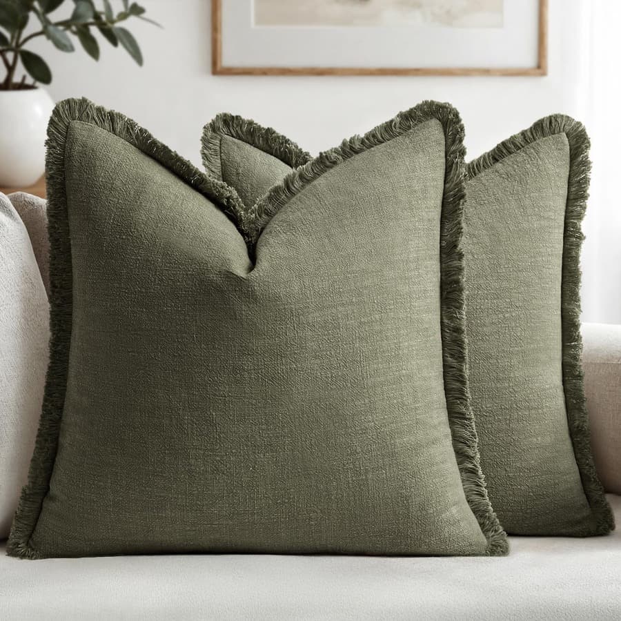 TEMU Olive Green Pillow Covers 20x20 Tassel Throw Pillow Covers, Decorative Pillows For Bed Couch Sofa Farmhouse Boho Home Decor