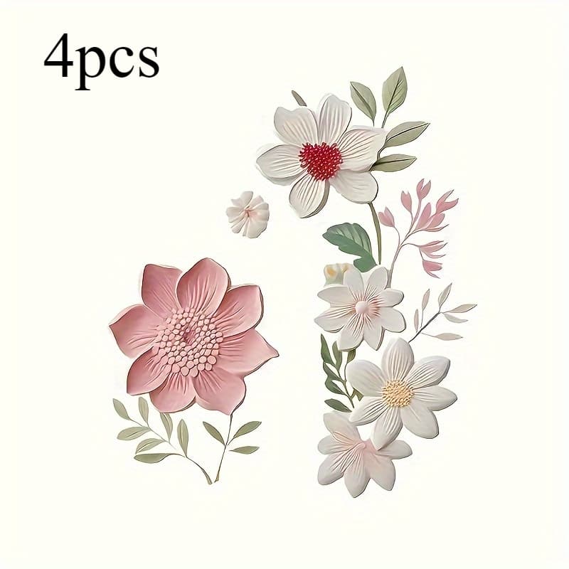 TEMU 4pcs Self-adhesive Floral Wall Decal - -and-stick Flower Wallpaper Paper Mural For Home Decor - Versatile Wall Art Sticker For Living Room, Bedroom, Office, Dorm