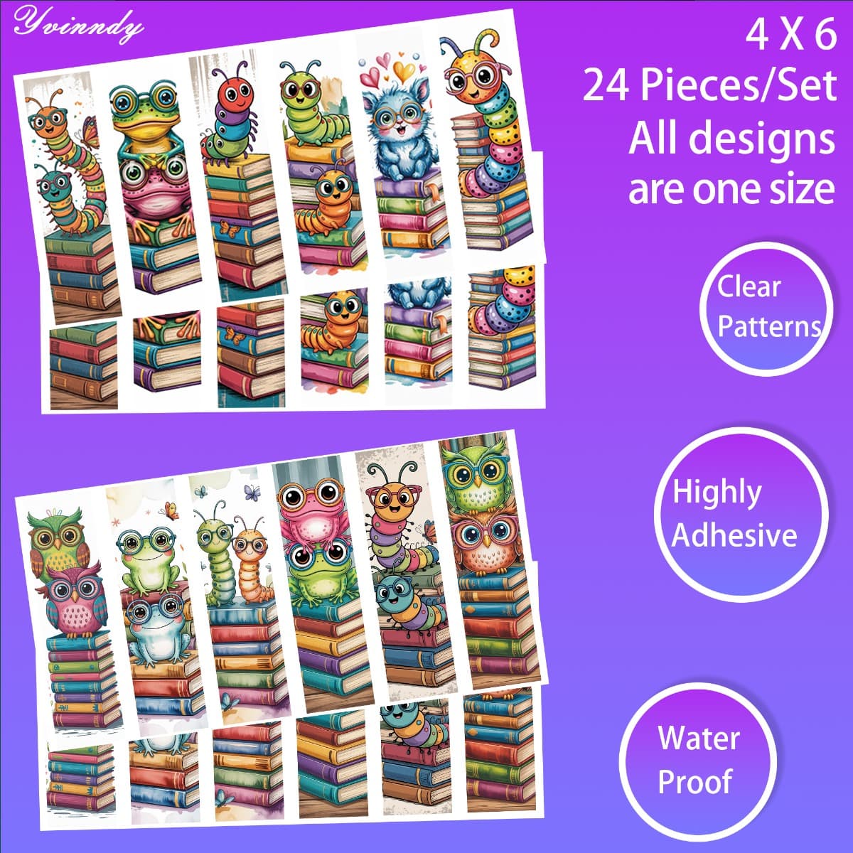 TEMU 24pcs/set Caterpillar Bookmark Transfer Uv Dtf Bookmark Transfer Suitable For Book Lovers And Handmade