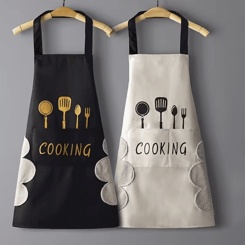 TEMU 2pcs, Black And White Polyester Apron, Simple Apron, Thickened High Quality And Waist Apron, Fashion Housework Kitchen Home Work Clothes, Kitchen Supplies, Printed Apron