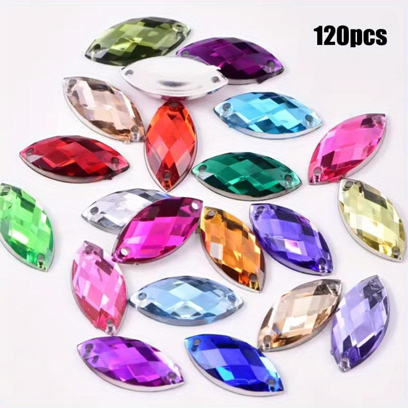 TEMU 120pcs Multicolor Acrylic Rhinestones With 2 Holes, Flat Back Horse-eye Rhinestones, Used For Wedding Dresses And Sewing Projects