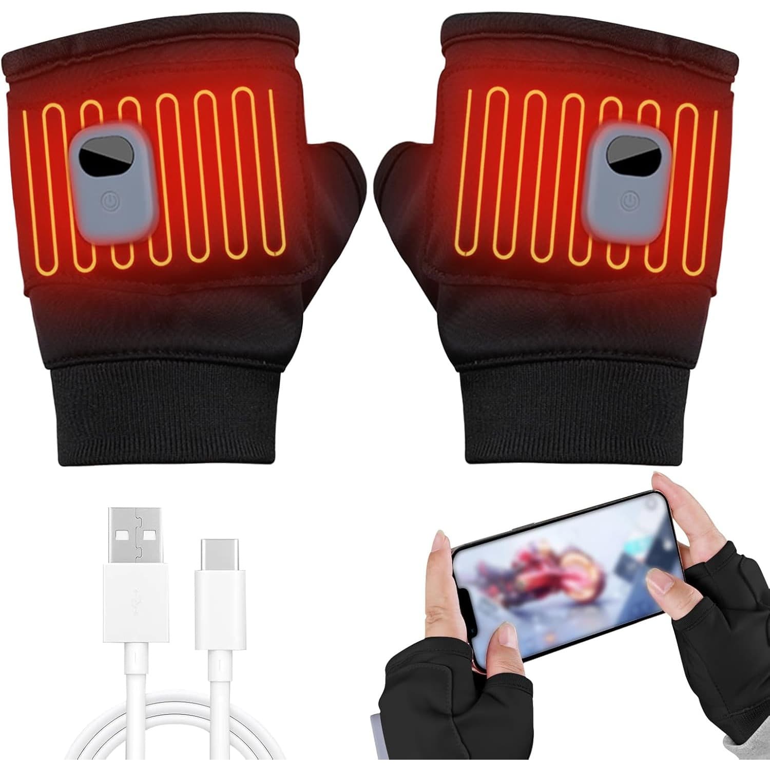 TEMU Heated Gloves For Women Rechargeable, Fingerless Rechargeable Heated Gloves, Unisex Hand Warmer Gloves, Winter Hand Warmer For Work Cycling Skiing
