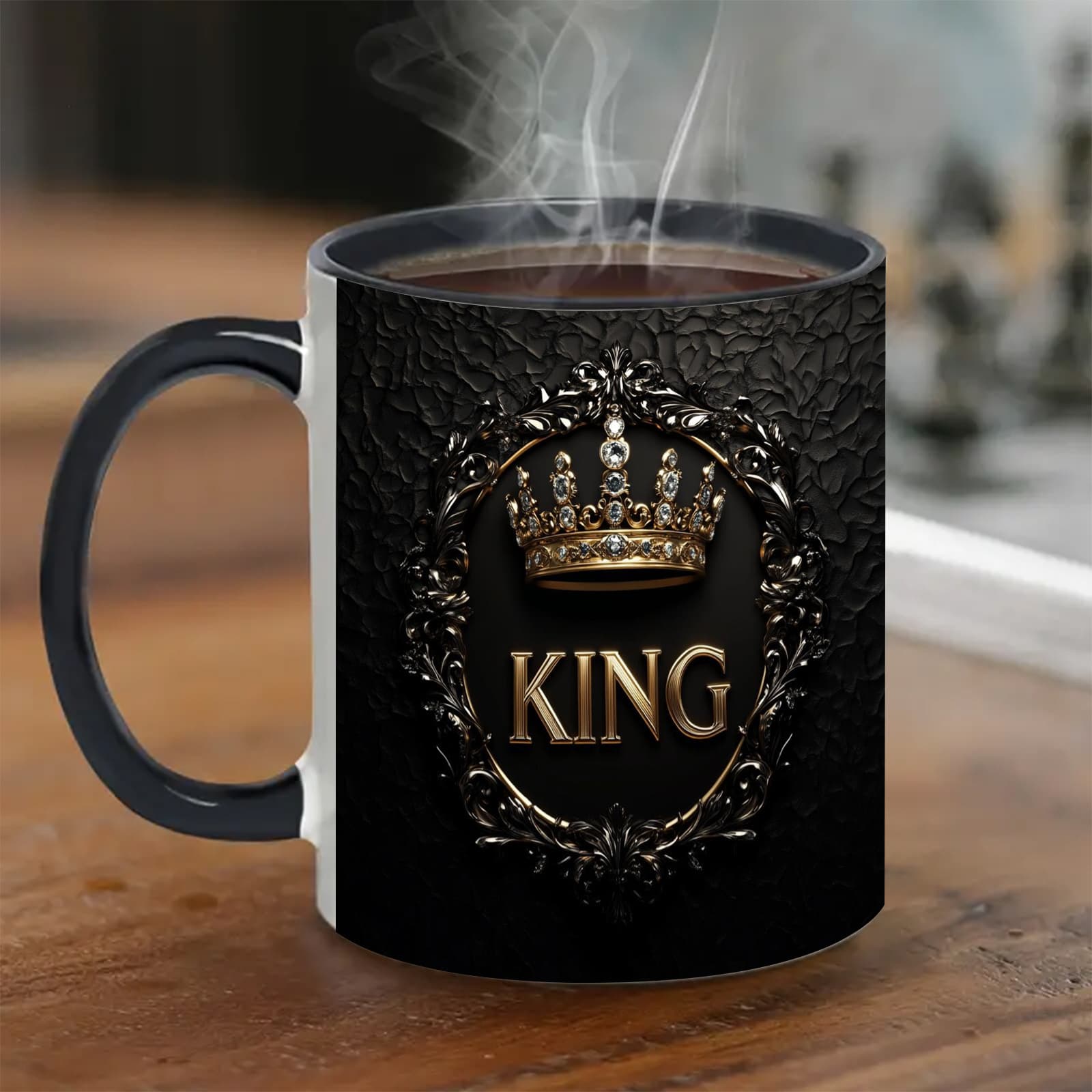TEMU 1pc 11oz King's Mug - Elegant Black Cup With & King Lettering, Durable Ceramic For Office, Home, Birthdays, , Valentine's & Easter Gifts, Coffee Cup, Luxury Drinkware, Design, Contrast Handle