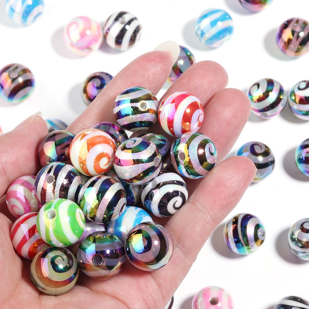TEMU 30pcs 16mm Vibrant Uv Spiral & Striped Acrylic Beads - Ideal For Crafting , Bracelets, Necklaces, Keychains & Beaded Pens