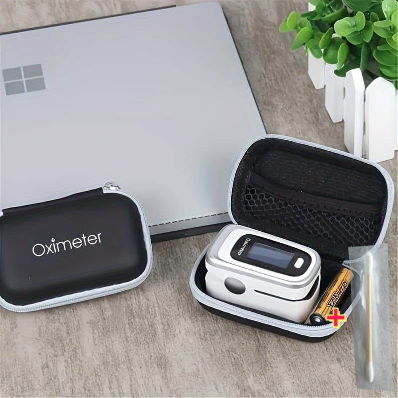 TEMU Oximeter Storage Bag And 1pc Cleaning Rod, Portable Packaging Box, Fingertip Oximeter Storage Case