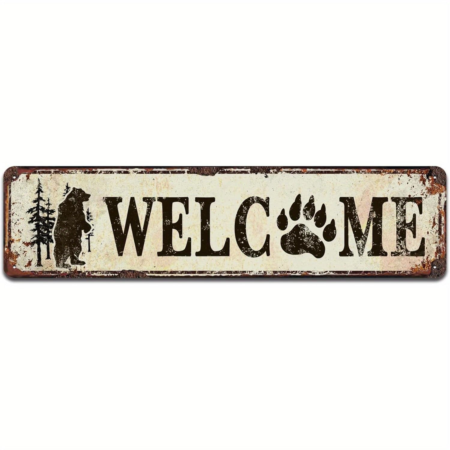 TEMU 2d Flat, Silhouette Metal Wall Art - Vintage Cabin Decor & Wilderness Theme, 4x16 Inch Tin Sign For Bathroom, Living Room, Bedroom - Brown Tones, Wall-mounted, Deco, 2d Flat