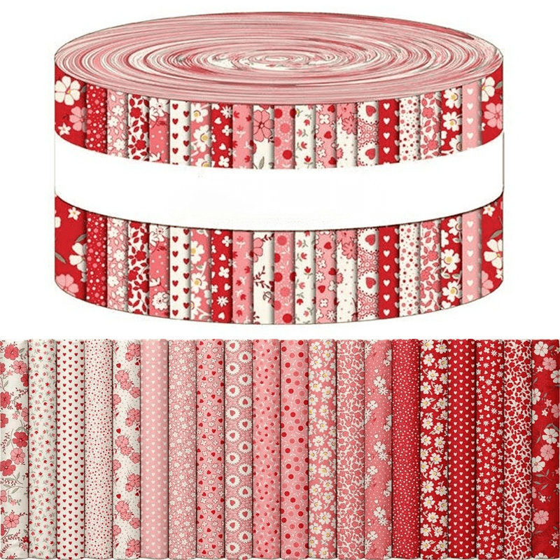 TEMU 40 Sheets 6.5 X 50cm (2.55 X 19.7in) Red Plain Floral Pre-cut Fabric Bundle, Suitable For Hand Sewing, Quilting, Doll Making, Holiday Decor, Bag , Home Decor, Hand Wash