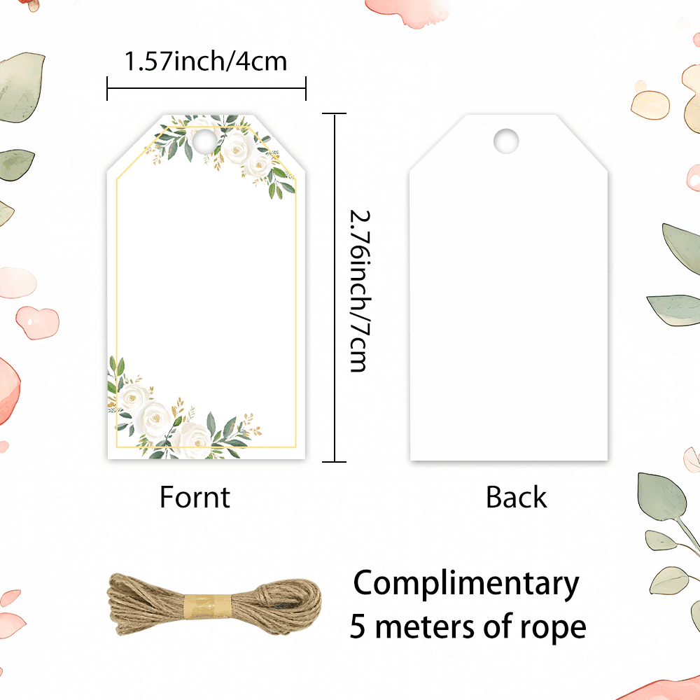 TEMU 40pcs Tlenpo Blank Floral Gift Tags With Twine - & Wedding, Birthday Party Labels, Diy Blank Message Cards Suitable For Gift Wrapping, Wedding Shower Decorations, Birthdays, Showers