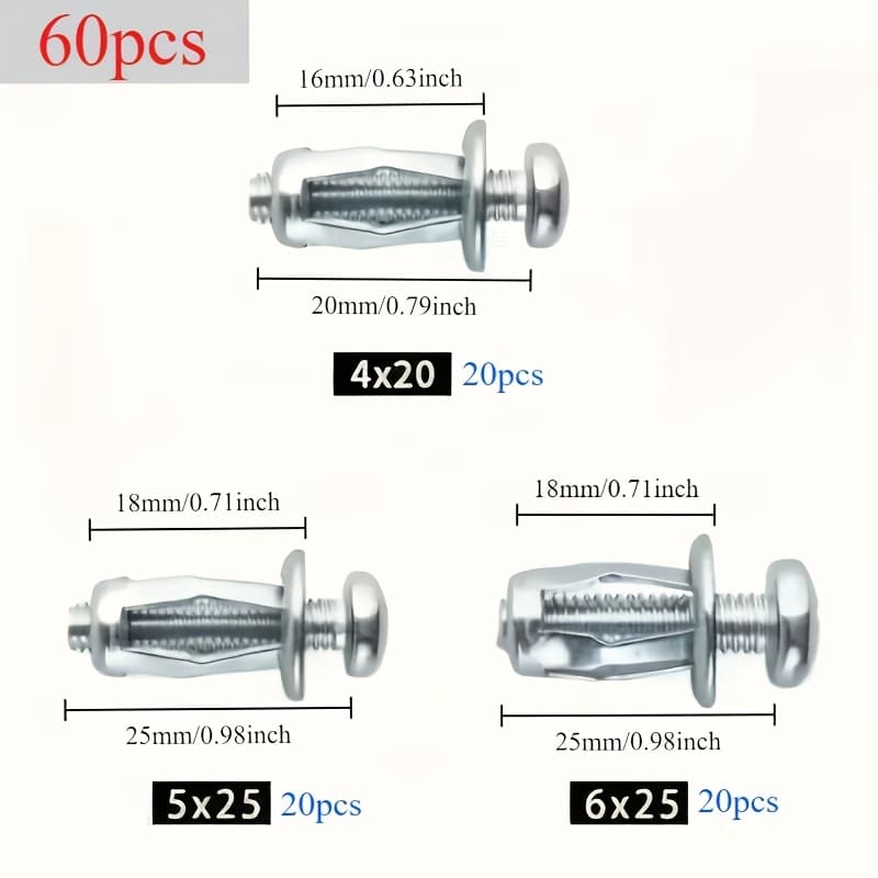 TEMU 60pcs Expansion Nut Screw Set- Flower/blind Rivet Nuts With Cross Slot, Hollow Sheet Metal M4, M5, M6, Durable Metal Fasteners For Diy, Industrial&
