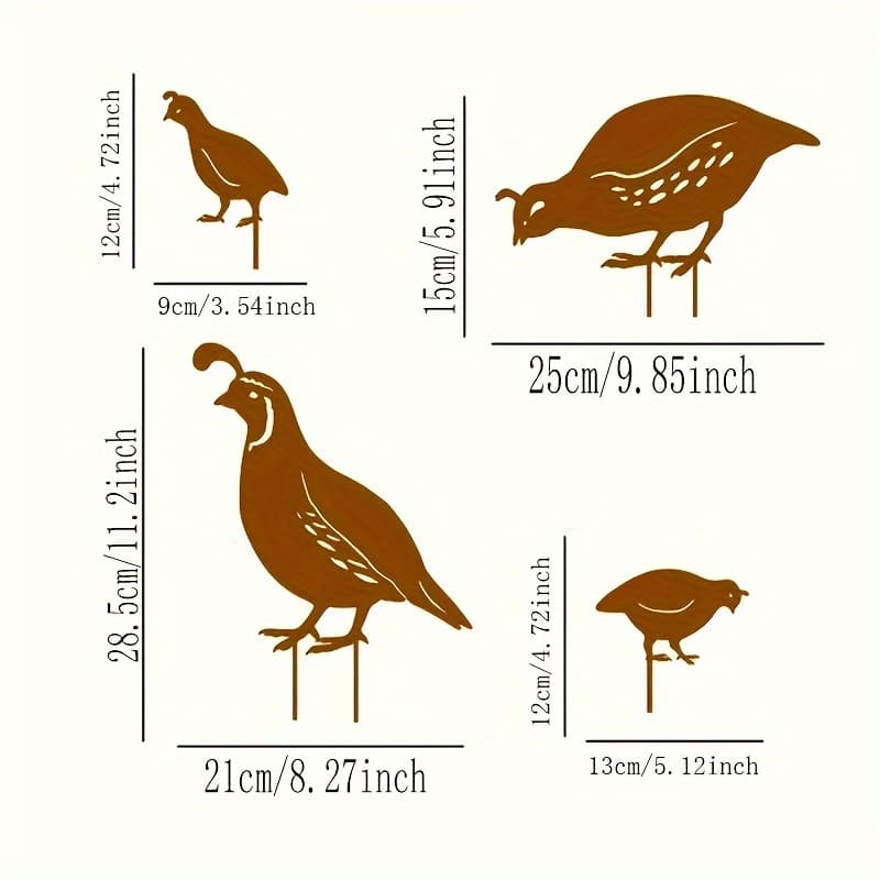 TEMU [2d Flat] A Rusted Outdoor Quail Family Iron Art Decoration With A , Perfect For Landscapes, A Touch Of Elegant Charm