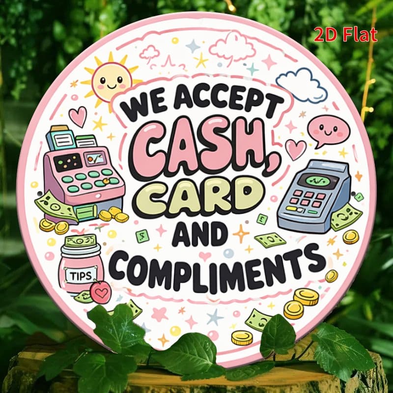 TEMU 2d Flat - Decorative Sign 2d Flat, [2dflat] 1pc 20x20cm- And Round Metal Sign, 8 Cute Retro Tin Plaque, Businessshop Wall Decor, Funny Welcome Sign For Customers, 2d Flat