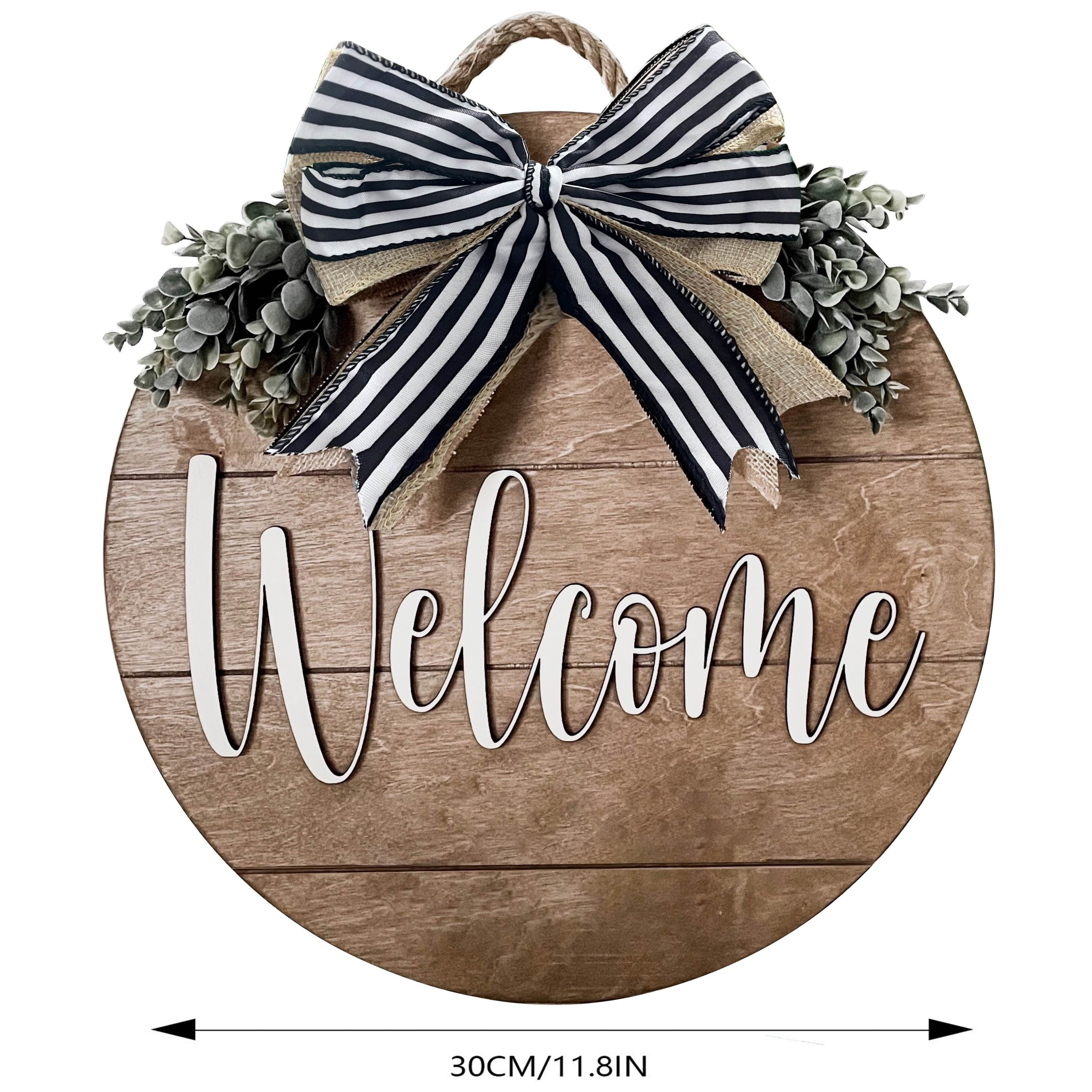 TEMU 1pc Rustic Farmhouse Wreath Welcome Sign Suitable For Front Door - Artificial Indoor/outdoor Hanging Door Decor With Frame, Porch Signage, Wall-mountable Decoration