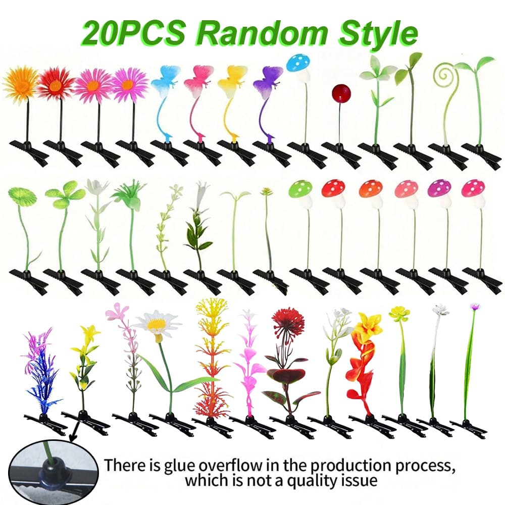 TEMU Buy 18pcs Get 2pcs Free Fun Plant Hair Clips, Random Mixed Colors And Styles, Flower Mushroom Shaped Spring Clips, Party And Stage Performance Hair Accessories, Small Event Favors