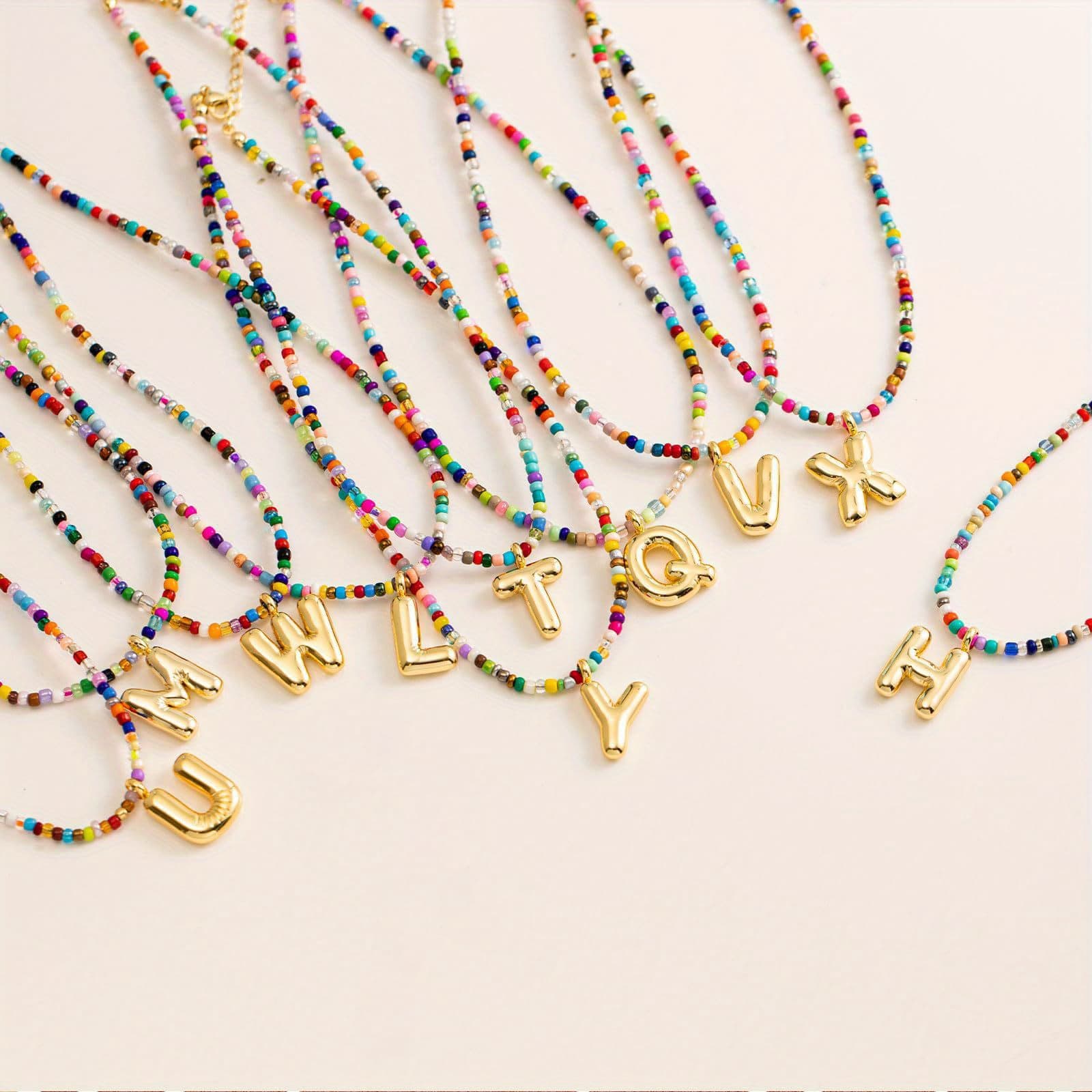 TEMU 1pc Bohemian Bubble Initial Letter A-z Pendant Necklace Fashion Beaded Balloon Name 26 Letter Pendant Bubble Necklace Suitable For And Festivals, Parties, Birthdays, Couples, Christmas Souvenirs