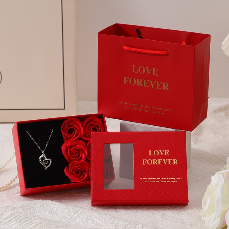 TEMU Exquisite Gift: Rose Theme Gift Box Necklace - Perfect For Holidays And Anniversaries, Emotional , Festive Gifts, Romantic Design, Durable Material, Exquisite , Romantic Gifts, , Valentine's Day